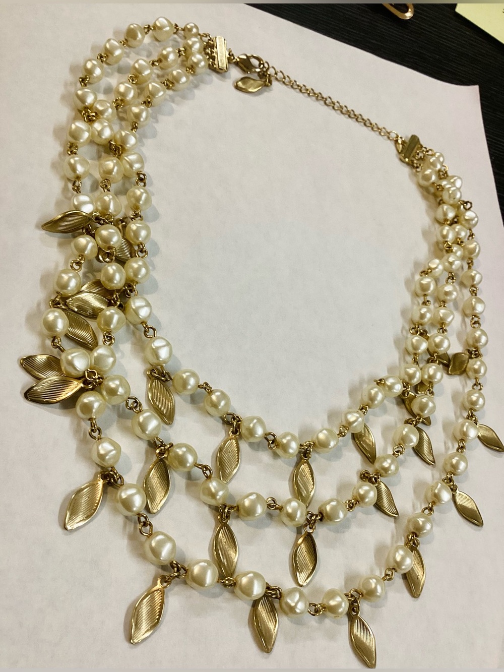 Avon Gold  & Ivory Pearl Three-Strand Necklace 🫖